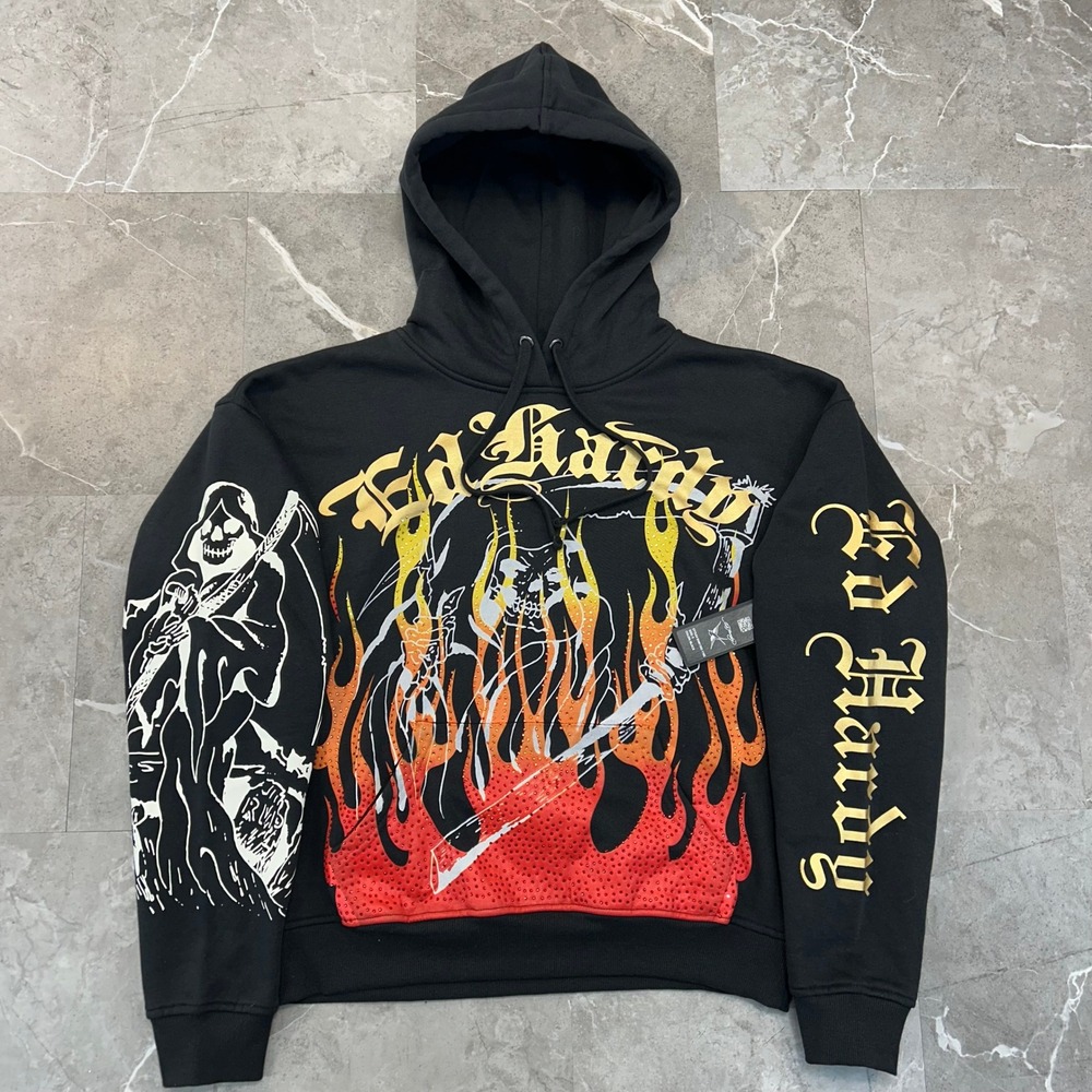 Ed Hardy Reaper Hoodie Mens Small Pullover Panther Sweatshirt Deadstock Flames